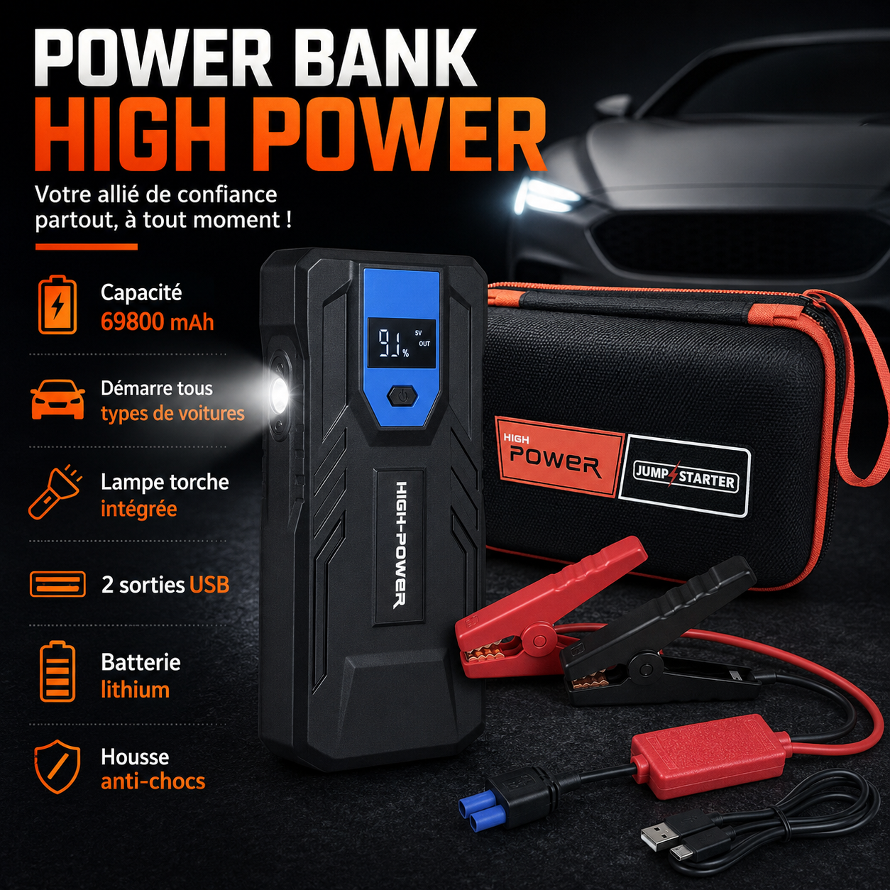 HIGH POWER 69800mAh قوة تشغيل وشحن في حقيبة واحدة