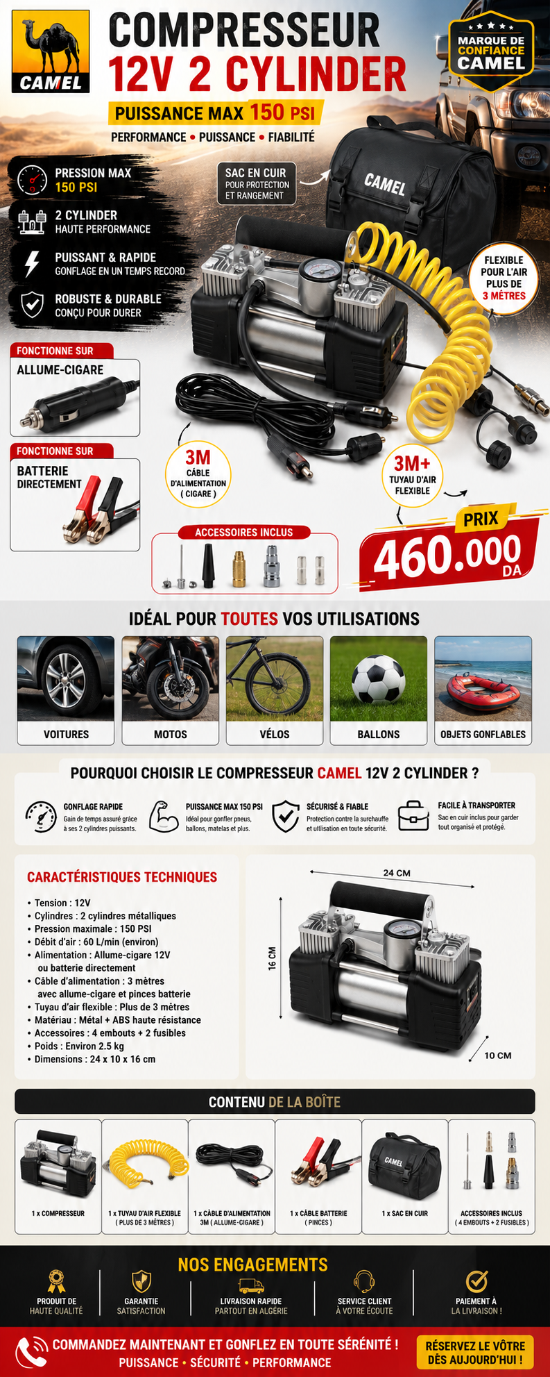 COMPRESSEUR CAMEL 150 PSI… قوة تنفخ عجلاتك بسرعة وأمان!