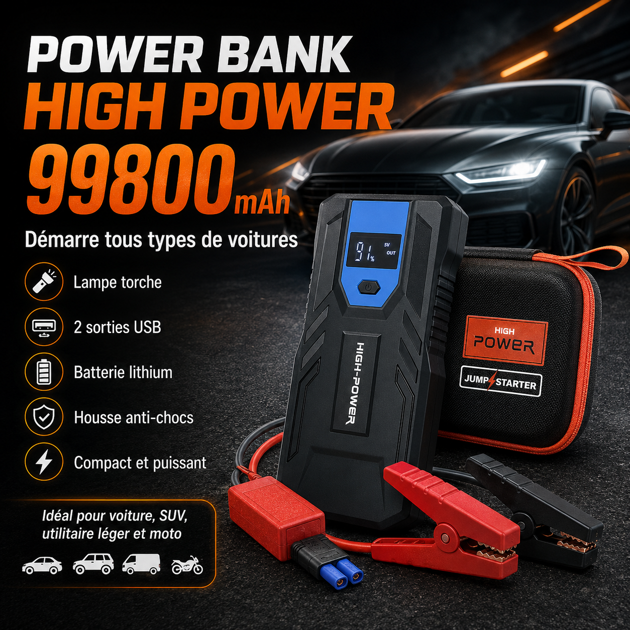 HIGH POWER 99800mAh… قوة الطوارئ في سيارتك