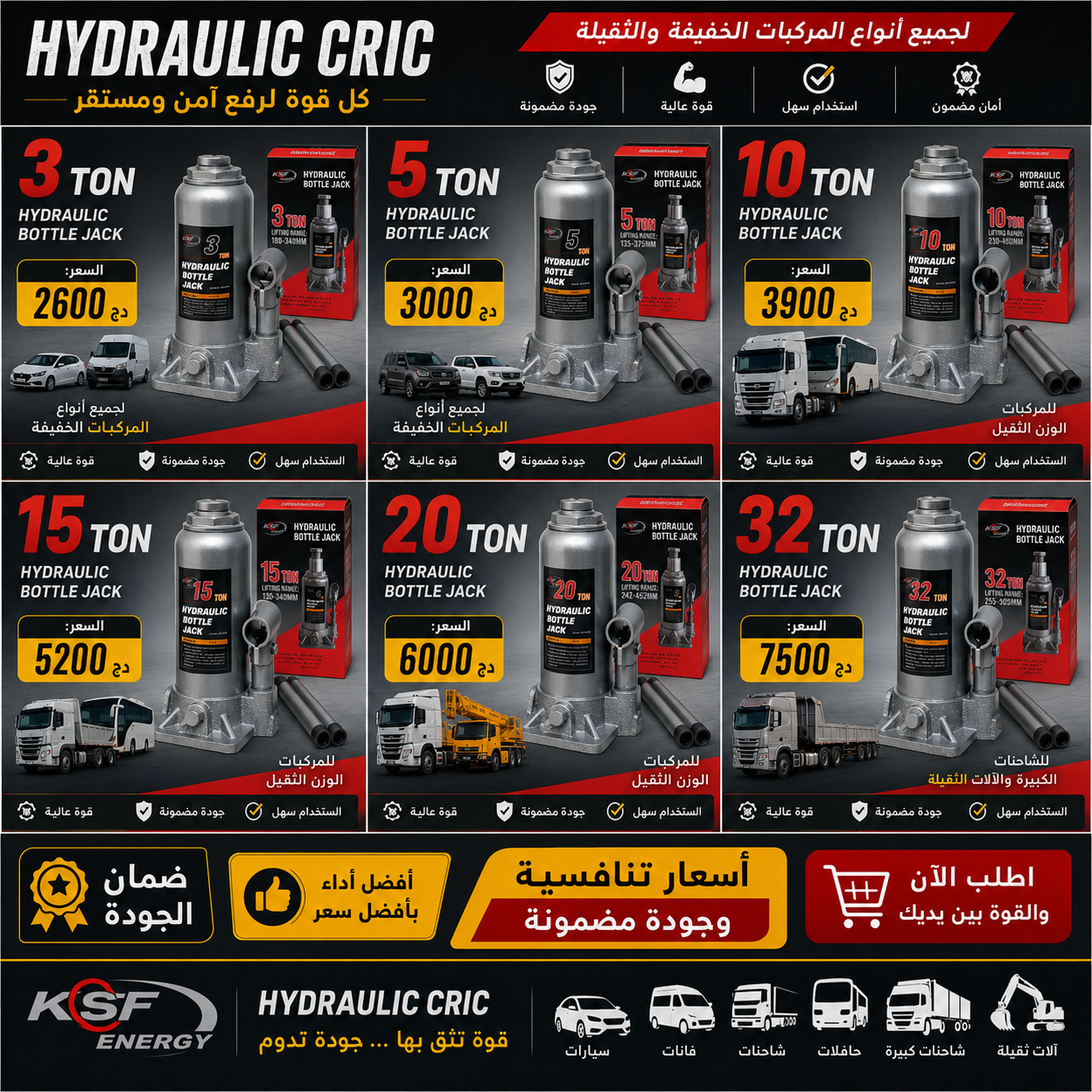 Cric hydraulique 5 . 3. 10. 15 .20 32  tonnes